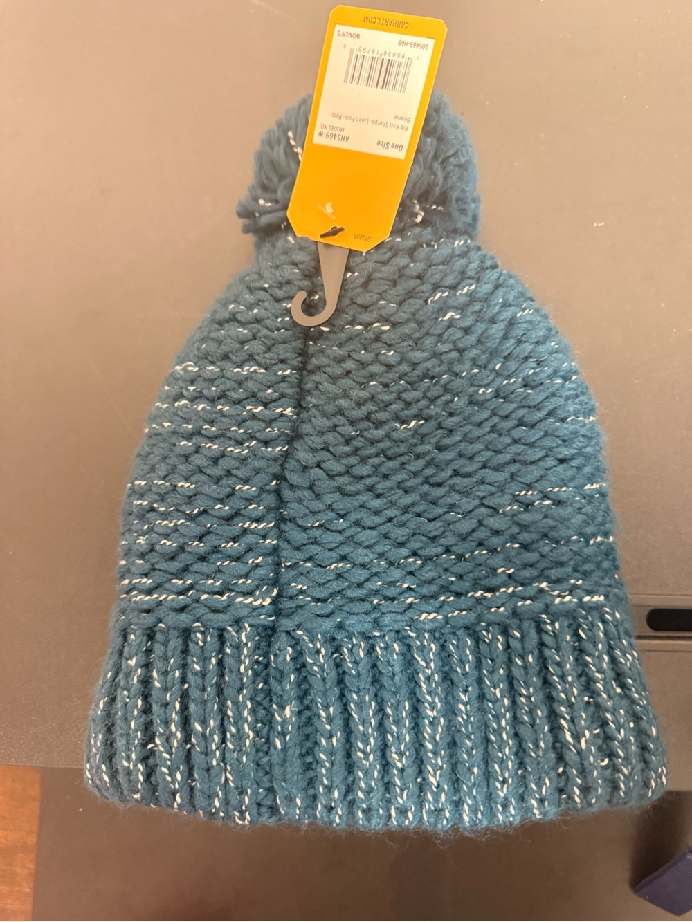 Carhartt Women's Rib Knit Sherpa-Lined Pom Beanie | Blue | NWT One Size - Picture 3 of 5